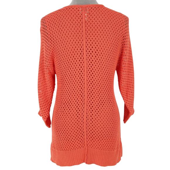 Chicos Sweater 0 Womens 4 Small Orange Fishnet Lined Tunic Rayon 3/4 Sleeve - Picture 2 of 12